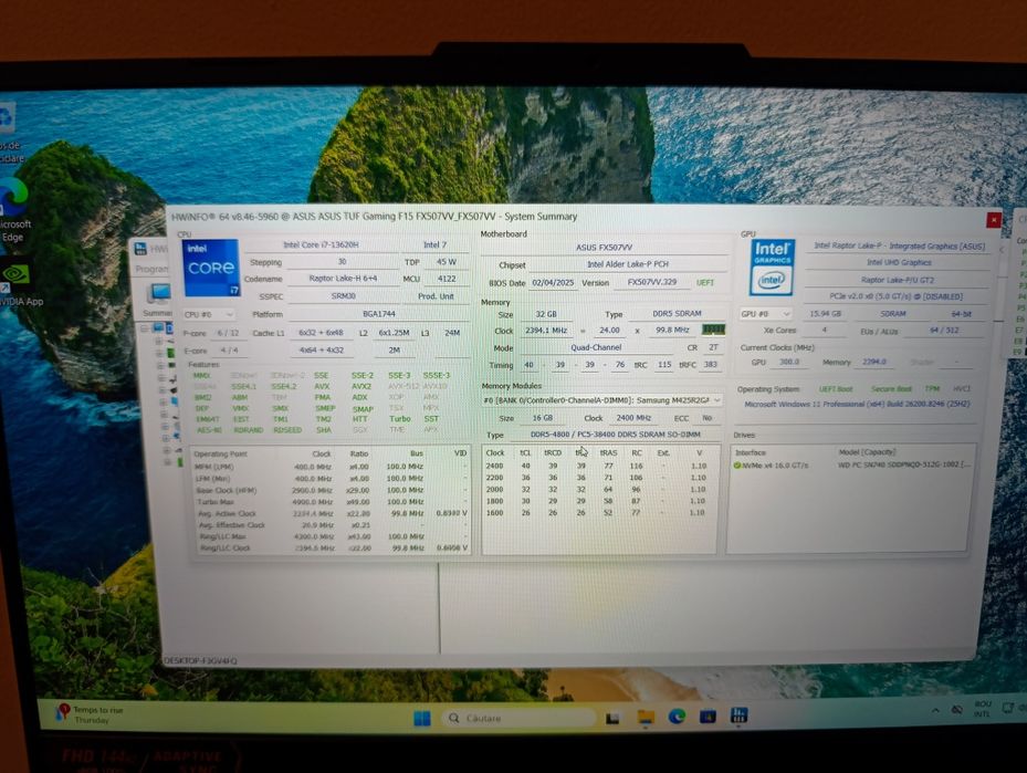 Laptop Gaming Asus TUF F15 i7 13th gen, 32 ram DDR5, RTX 4060