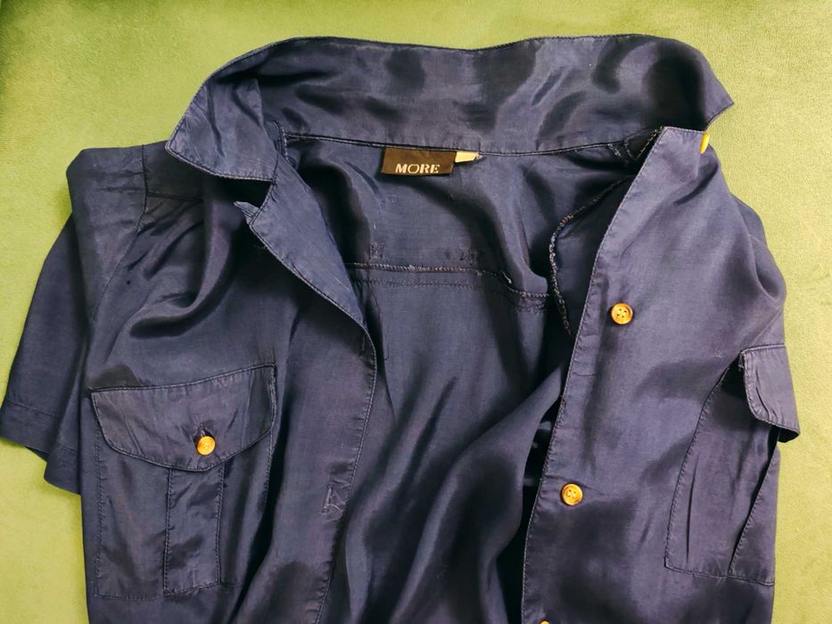 Cămașă bleumarin satinat Navy, model utility - MORE - Mărimea 42
