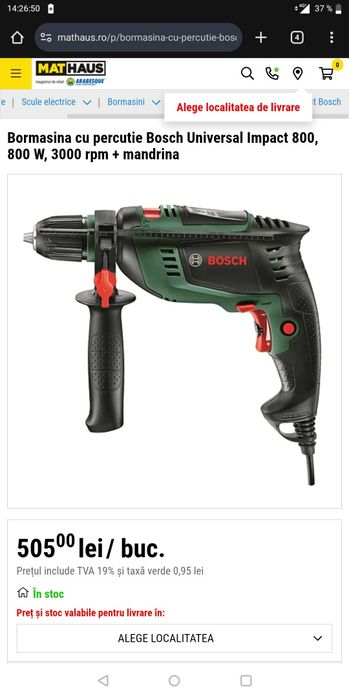 Bormasina cu percutie Bosch Universal Impact 800, 800 W, 3000 rpm