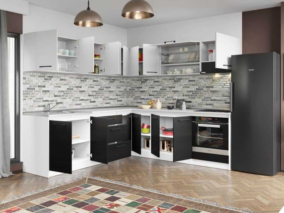 Set Mobila Bucatarie Colt Mina Yang 240*240 Ferrara/Alb C141