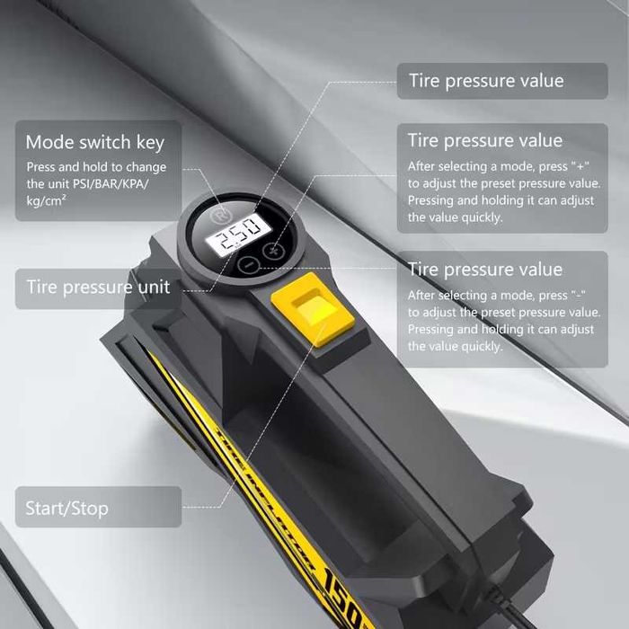 Портативен компресор за гуми DC 12V, 150PSI High Pressure Auto