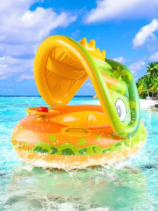 Надувной круг баллон детский для плавания и купания с рулем и навесом