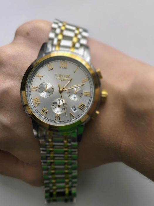 Ceas LIGE Business Elegant (Two-Tone Argintiu/Auriu), Închizătoare Fluture