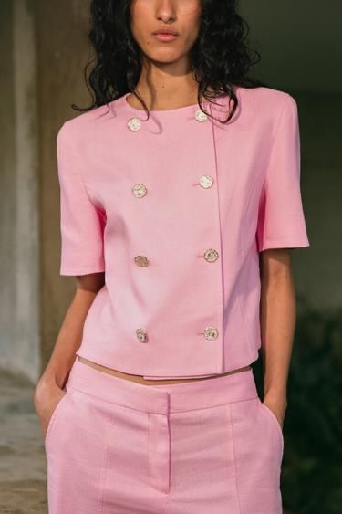 Zara дамски блейзър с къс ръкав от лен