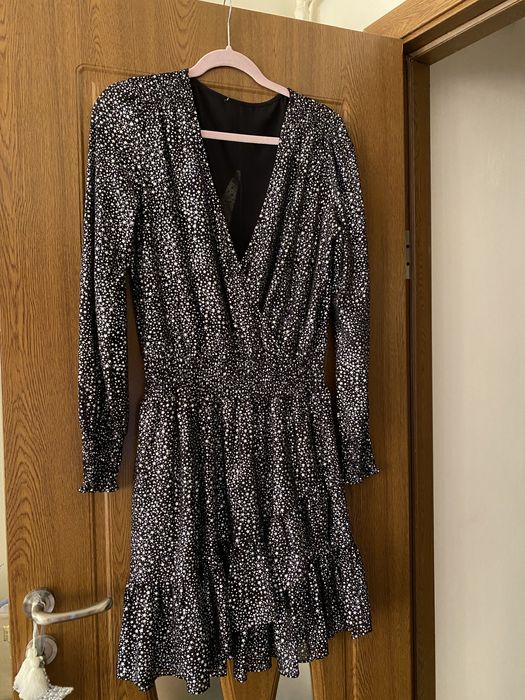 Rochie bluemarin din voal cu stele arginti