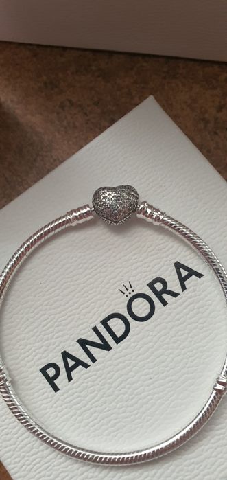 Нова сребърна гривна Пандора Романтика,със сертификат 17см