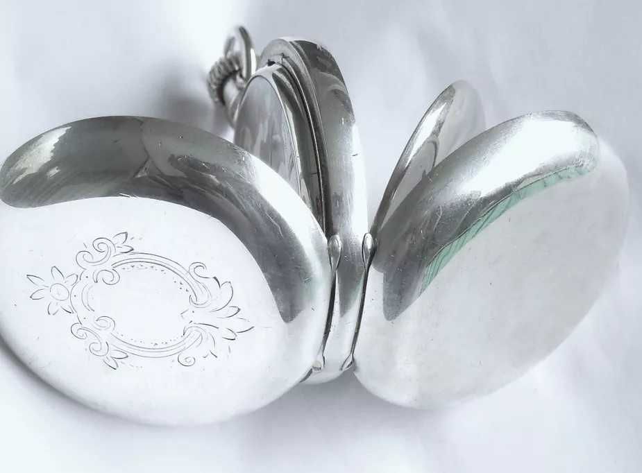 Ceas de buzunar argint New York Standard Watch Co pictat manual Unicat