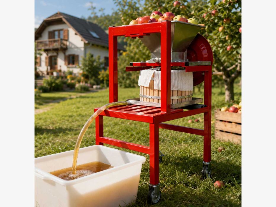 Presă hidraulică cu moară integrată pentru suc natural – utilaj combinat 2 în 1 pentru gospodării și mici producători
