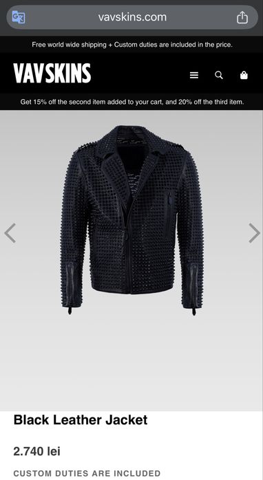Jacheta neagra din piele cu tinte