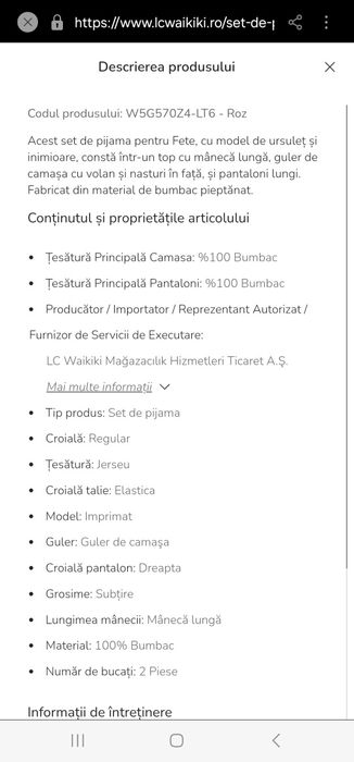 Set pijamale 2 piese, fată, 11 ani (mărime 146)