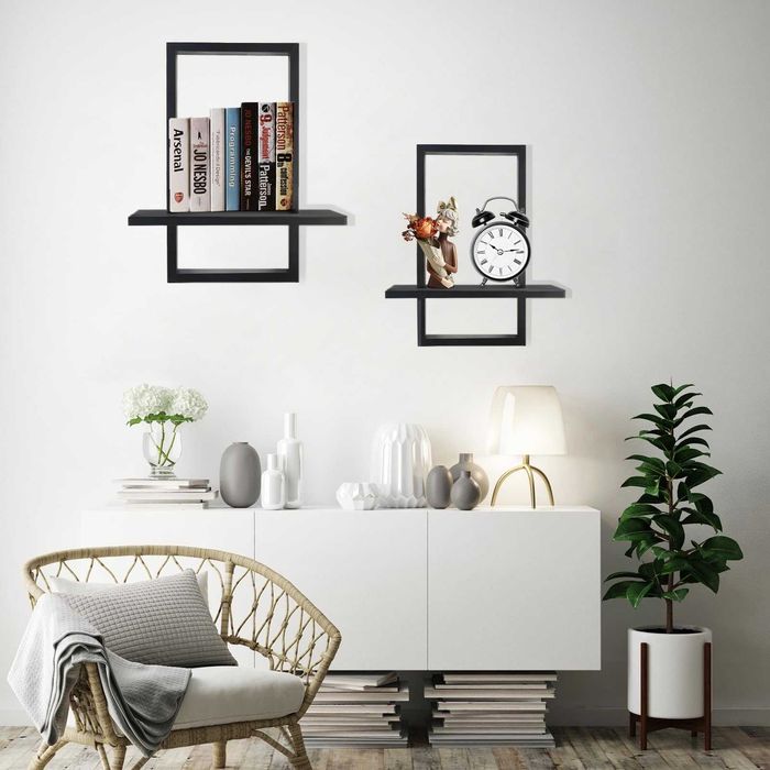 Set 4 rafturi decorative YiYa din lemn, negre,