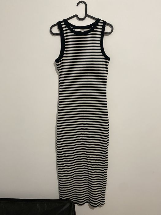 Rochie bumbac alb/negru ripsată