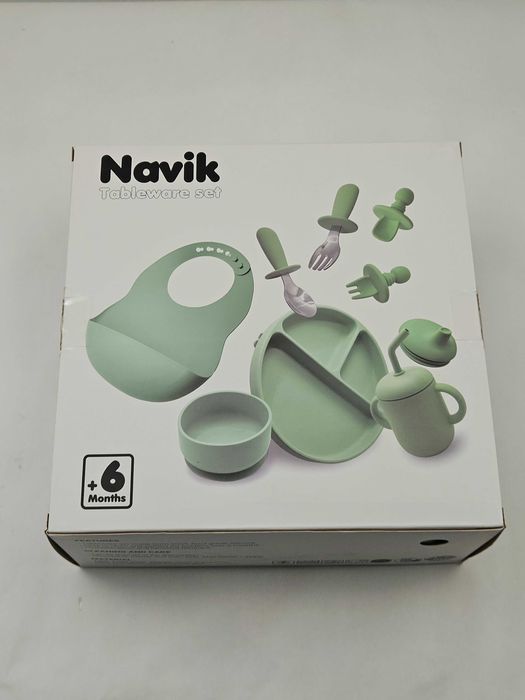 Set hranire bebelusi 10 piese, silicon alimentar, verde