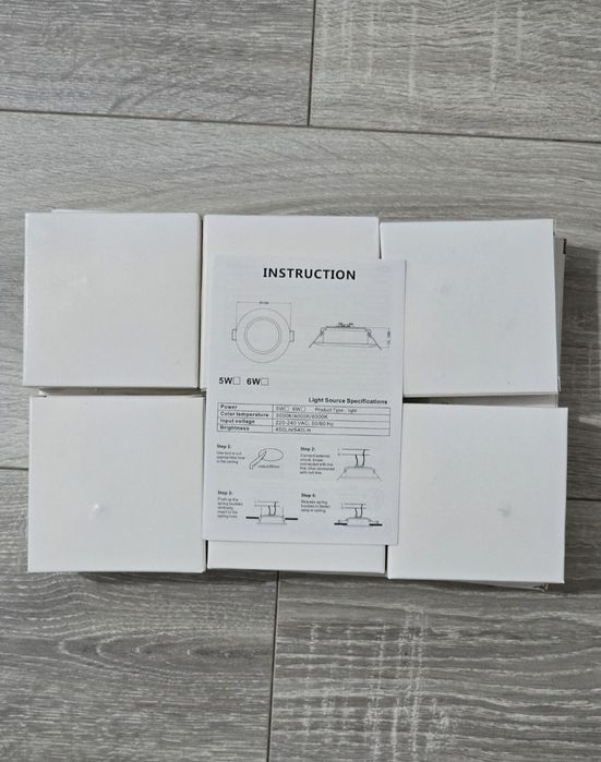 Set 6 Spoturi LED încastrate 230V, dimmabile, 3 trepte, 6W, IP44