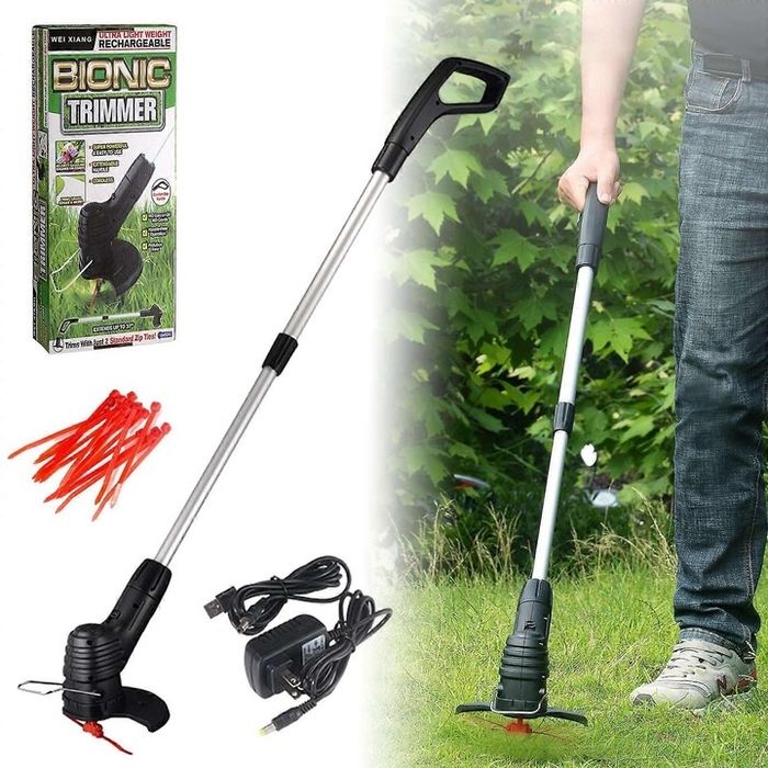 Електрически градински тример, преносим, телескопичен, безжичен, черен