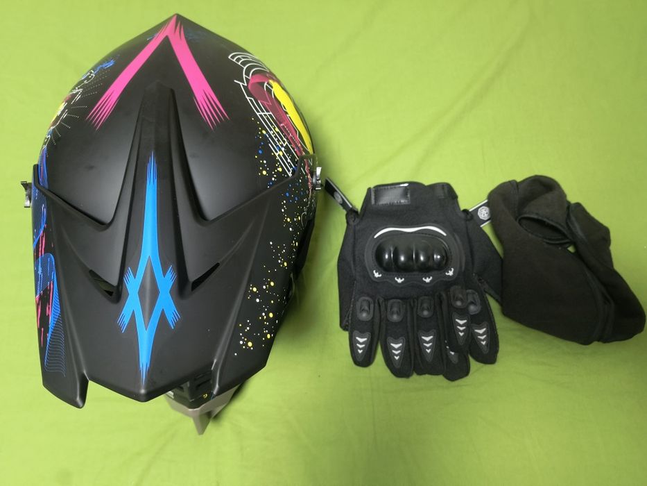 Set Cască Motocross / Enduro / ATV + Ochelari și Mănuși protecție+Cagula