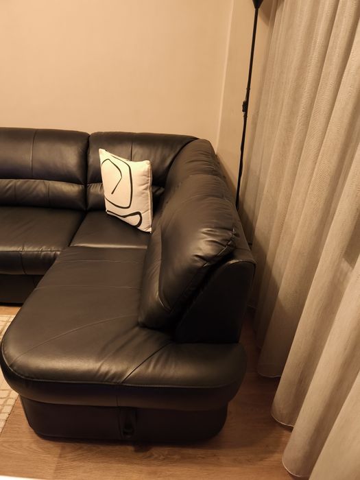 Кожен диван от естествена кожа,черен.