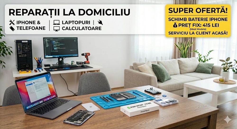 Schimb Baterie iPhone • Reparații Telefoane & PC la Domiciliu