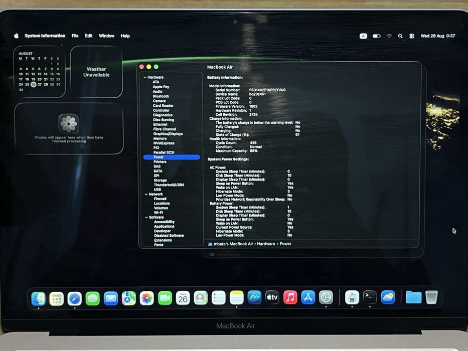 Macbook Air 13 2020 M1 8GB, 256GB SSD, 86% живот на батерията