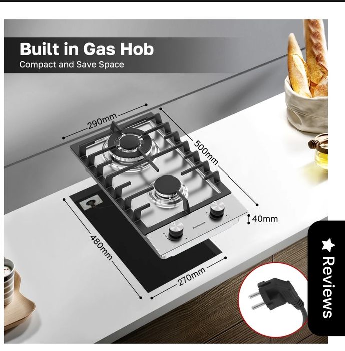Plită Încorporabilă pe Gaz 30cm THERMOMATE (Inox + Fontă) - NOUĂ la cutie