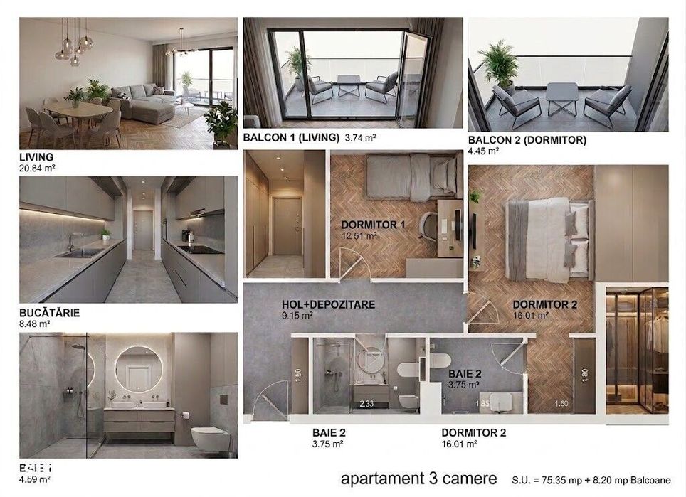 Tatarasi, Apartament 3 camere, decomandat, etaj intermediar