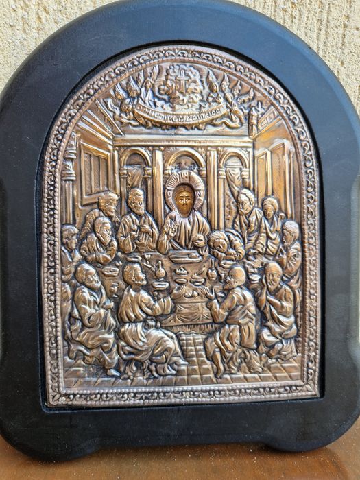 Прекрасна сребърна икона Тайната вечеря със сертификат