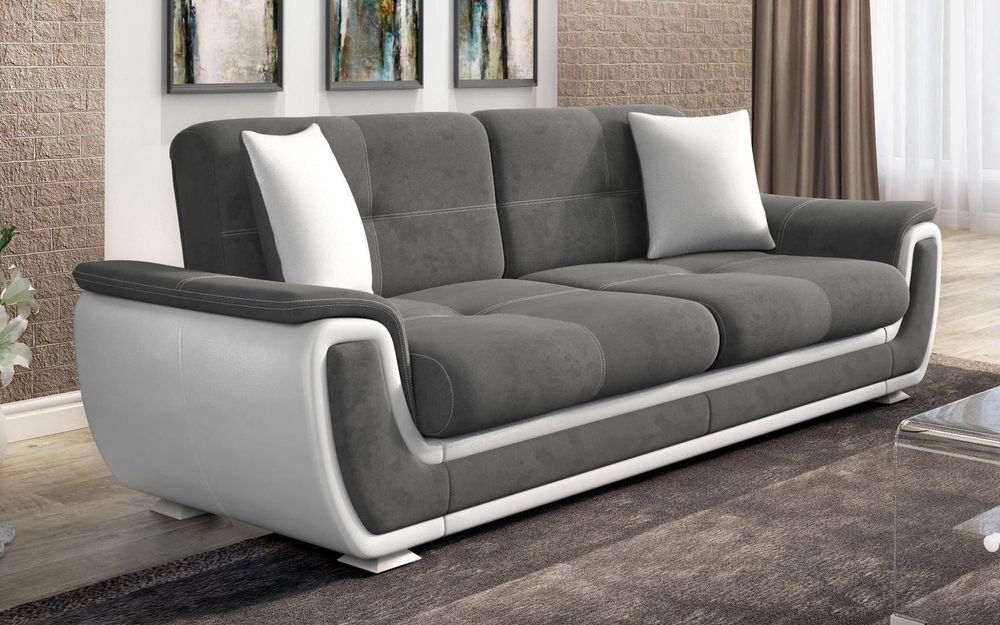 Разтегателно клик-клак канапе , сив + бяла кожа Принцес ||