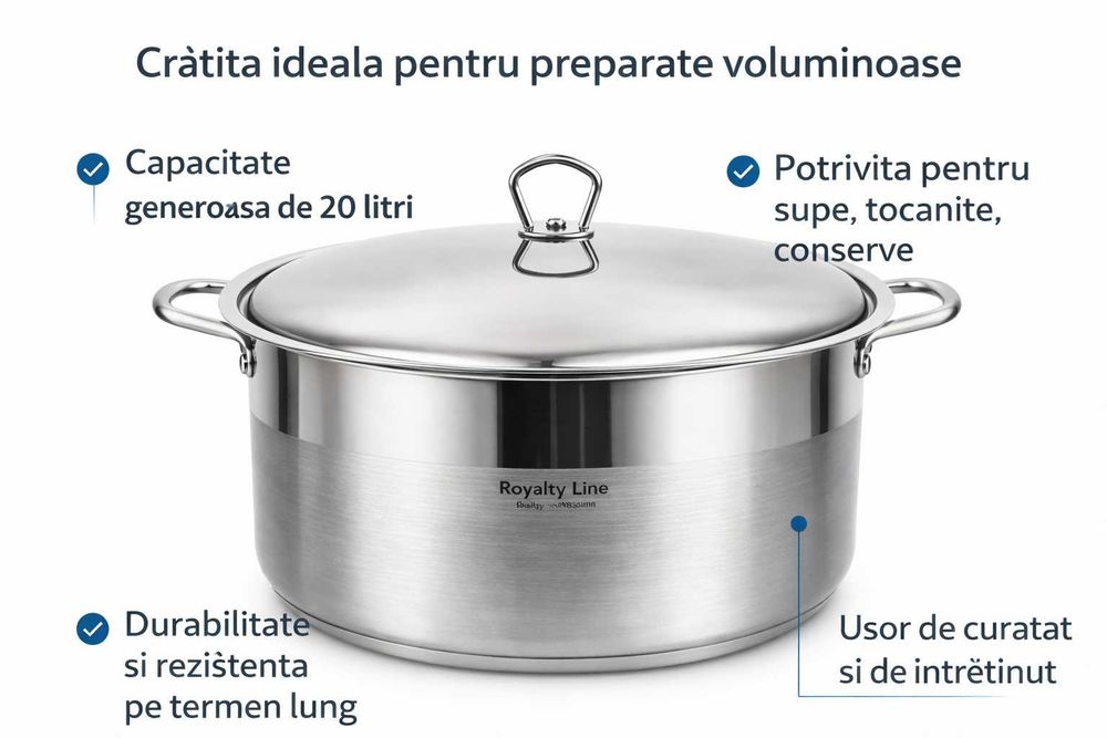 Cratita Inox 40x16 cm 20L Royalty Line cu Capac Metal