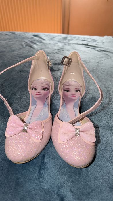 Pantofi eleganți fetiță Frozen Elsa, M.34, roz cu sclipici și fundiță