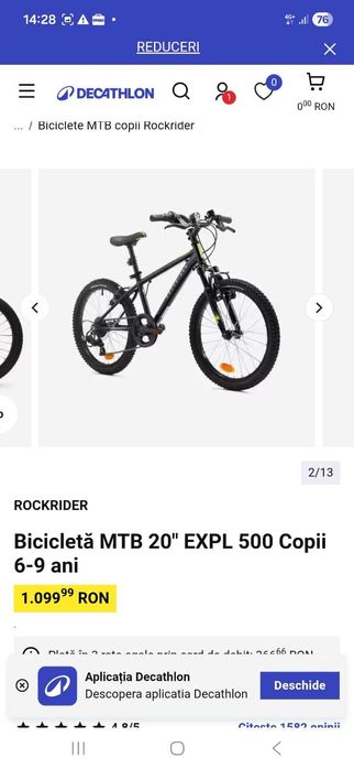 Bicicleta 20" Decathlon Rockrider ST 500 de vanzare - in stare aproape noua pentru copii 6-11 ani
