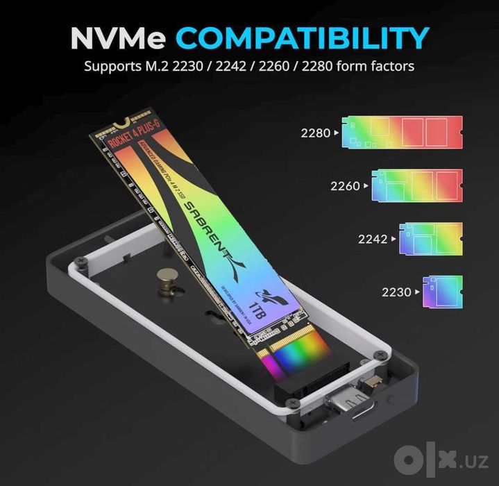 SABRENT Rocket RGB USB C 20Gbps M.2 SATA/NVMe SSD Enclosure (EC-RGBG)