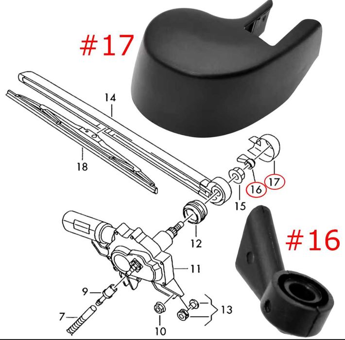 Капаче с дюза за задната чистачка за Ауди Audi A3 A4 A6 Q3 Q5 SQ5 Q7