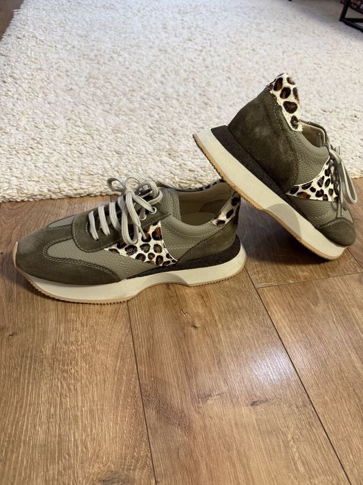 Сникърси каки и бежово с леопардов мотив, маратонки Fabiano