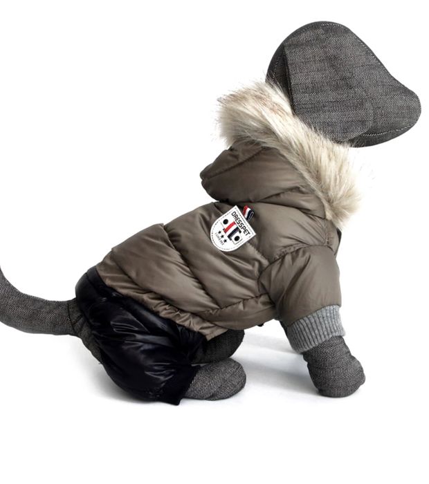 Куче зимно яке худи ватирано качулка кучешка дреха кафяво