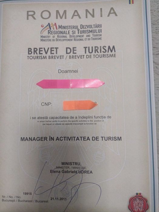 Închiriez brevet de turism