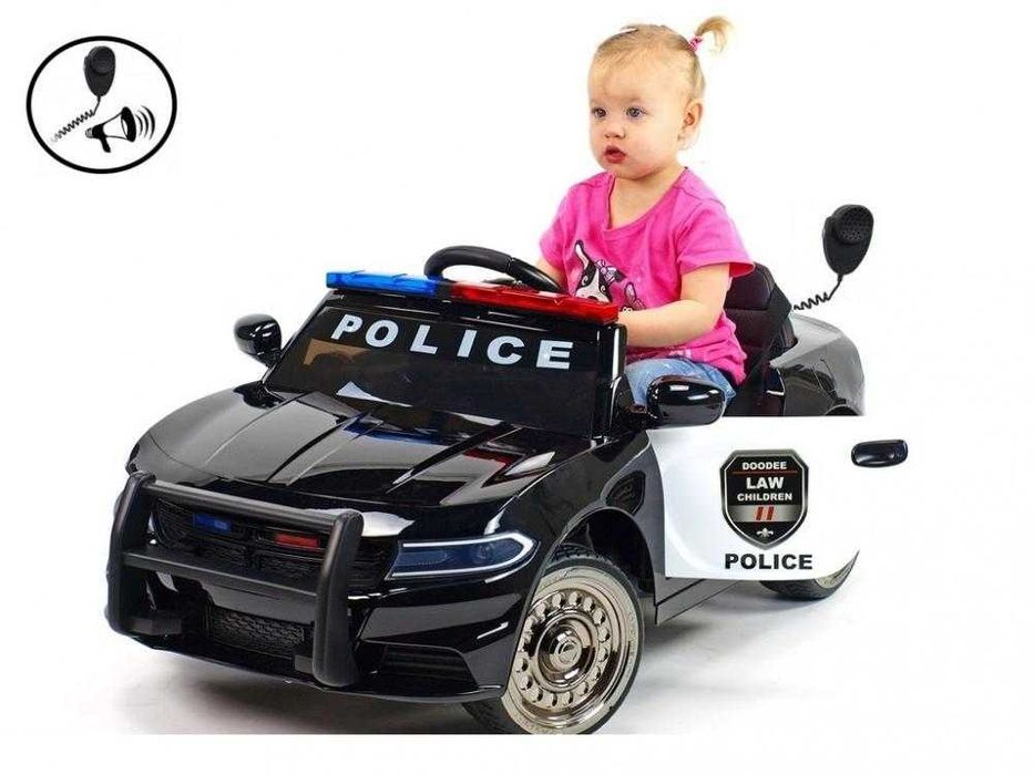 Masinuta electrica pentru copii Nichiduta Police Patrol Black 70W cu girofar politie si statie, unitate audio cu display baterie, USB sistem troller