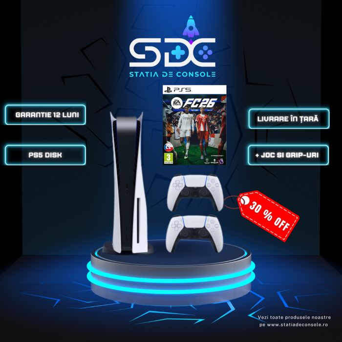 PS5 Disc 825 GB (Playstation 5) | FC26 + 2 Controllere | Garantie 12