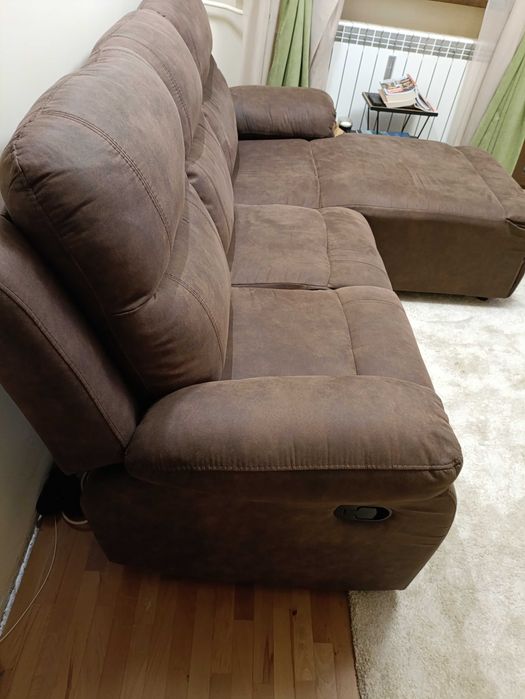 Диван тройка, ъглов, с лежанка и механизъм "Релакс"