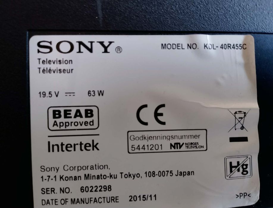 Vind tv led Sony de 101 cm defect