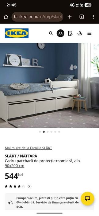 Cadru Pat SLAKT IKEA Alb x2