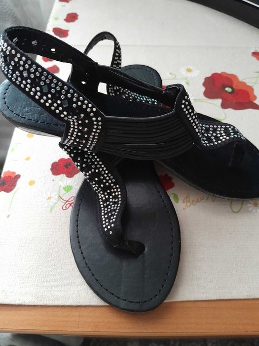 Sandale damă piele ecologică, barete multiple și cristale: 35 - 22,5cm