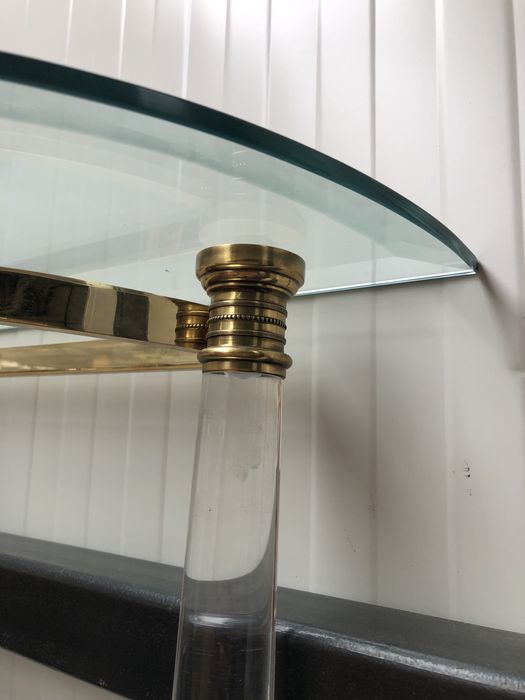 Mid century consola  lucite acryl bronz sticla