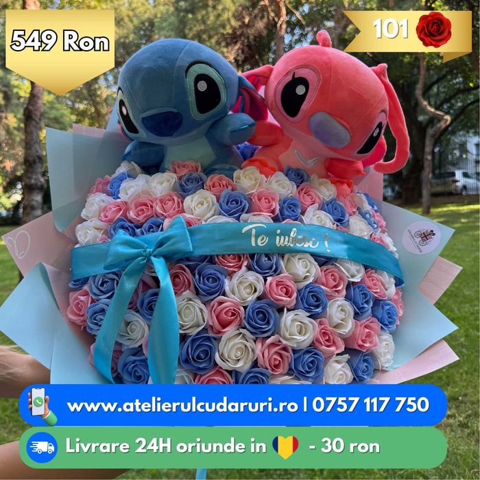 Buchete Trandafiri Sapun (Simple, Sclipici, Stitch, Angel)