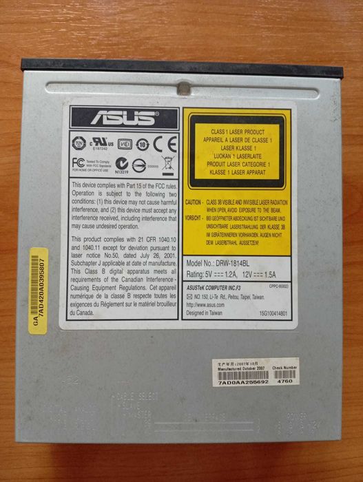 Unitate optică DVD-RW retro ASUS DRW-1814BL, interfață IDE (PATA), LightScribe