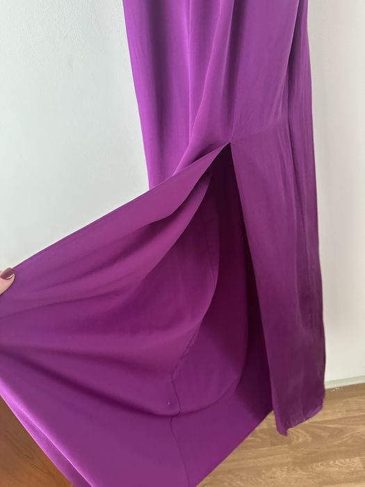 Massimo Dutti Rochie Lunga Maxi Matase Naturala perle mov