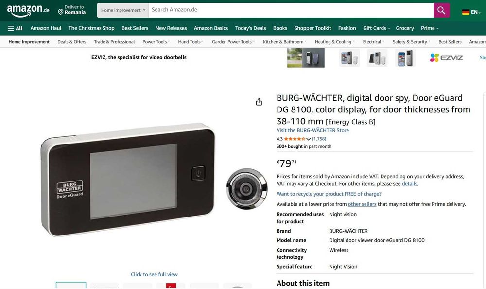 Vizor digital pentru uși BURG-WÄCHTER Door eGuard DG 8100