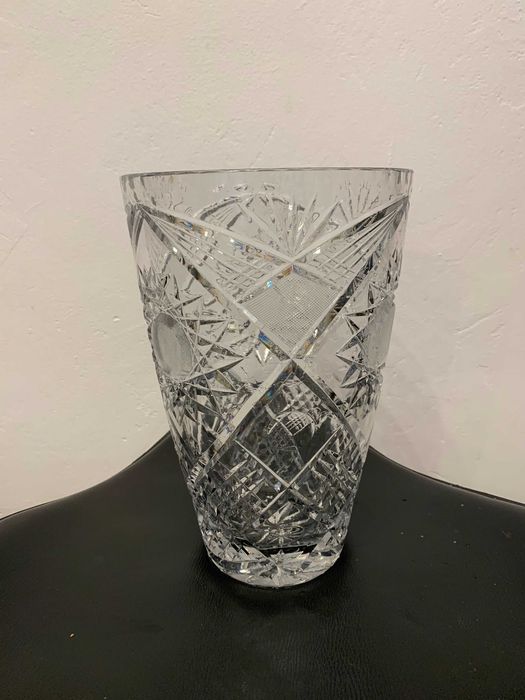 Vază cristal Pb de Bohemia din 1968, mare, slefuire manuala