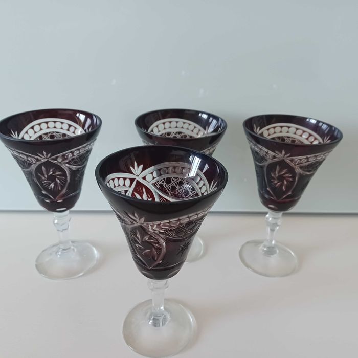 4 pahare cristal rubin, vintage 180 ml