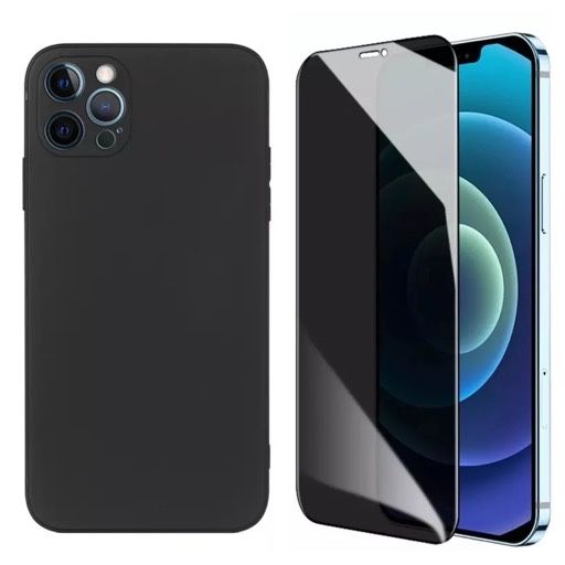 Husa Silicon + Folie Sticla Curbata 6D Privacy Iphone 12/13/14 PRO MAX