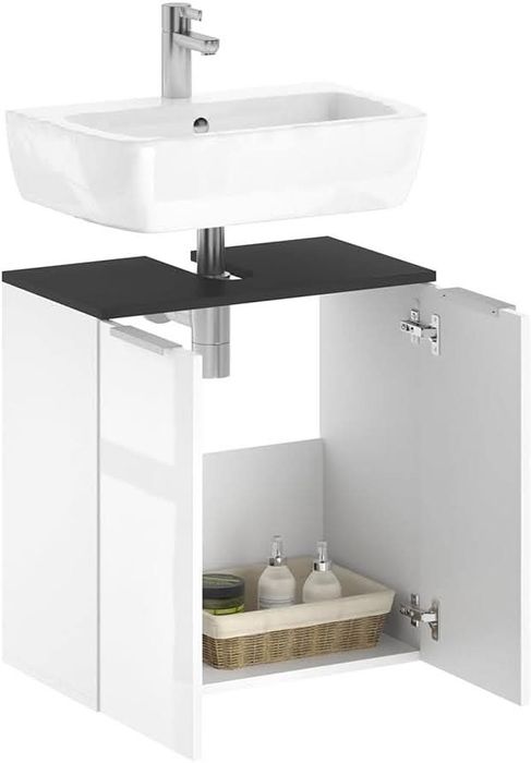 Шкаф за мивка Vicco Otis, бяло/антрацит с висок гланц